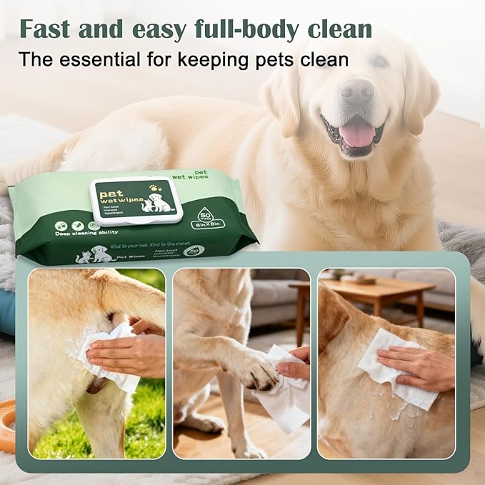 50 Pack Dog Wipes for Paws and Butt Unscented Hypoallergenic Pet Grooming Wipes Gentle Earth-Friendly Cleaning Wipes for Puppies, Kittens & Senior Pets Deodorizing Waterless Bathing Wipes