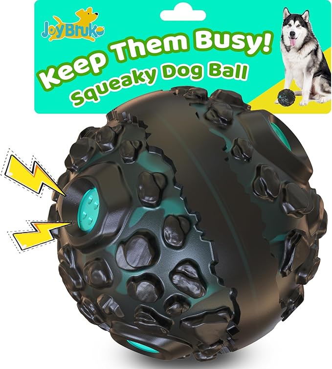 JoyBruko Dog Ball for Aggressive Chewers - Interactive Dog Toy Giggle Balls Fun Squeaky Sound to Keep Them Busy, Durable for Small Medium Large Breeds, Rubber Chew Toy As Seen on TV, Black & Lake Blue