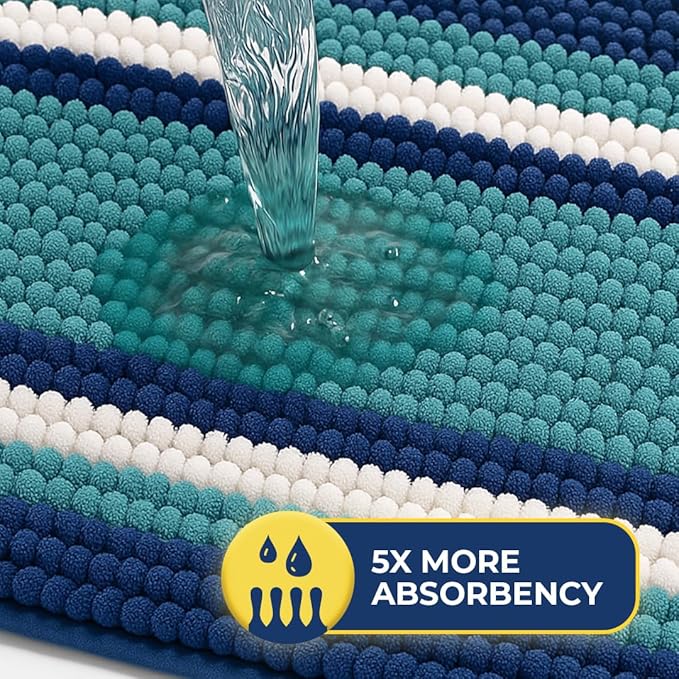 Muddy Mat® Super Absorbent Chenille Dog Door Mat for Muddy Paws – Non-Slip, Machine Washable Indoor Entry Rug, Quick-Dry Pet Mat for Entryway – Ocean Stripes 19"x30"