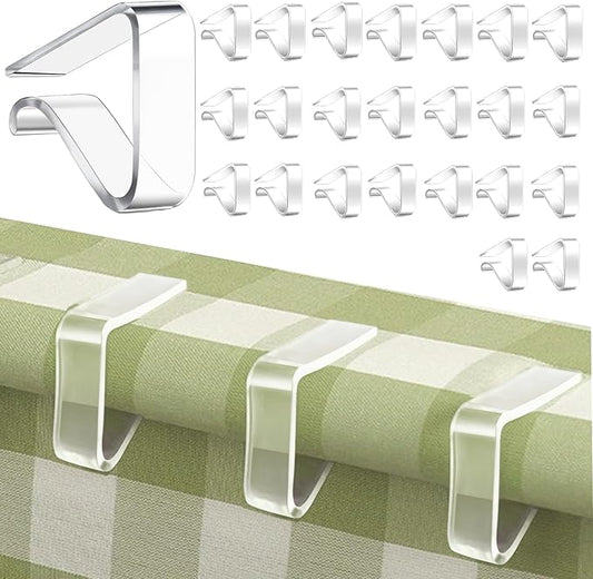 24 Pcs Clear Tablecloth Clips for Indoor Outdoor Tables, Plastic Table Cloth Holder Clips for Folding Tables, Picnic Table Cover Clip Clamps Small