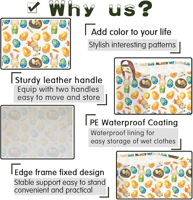 FXOCSHE Rectangular Easter basket,Easter basket empty,Kids Storage Baskets for kids Bedroom,Gift bin,Kids Storage Bin,Easters gift baskets,Kids home Decor(Rabbit Easter egg)