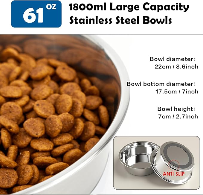 SHAINFUN Elevated Dog Bowl with Stand for Large Dogs, with 61oz Bowls, Adjustable Height & Width, Tall Raised Dog Food Water Stand