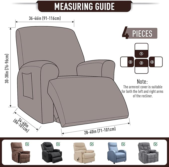 TAOCOCO Oversized Recliner Chair Covers, 1 Seater Streach Recliner Covers Soft Couch Protector Furniture Protector Covers with Elastic Chair Cover Jacquard Pattern (Dark Coffee)