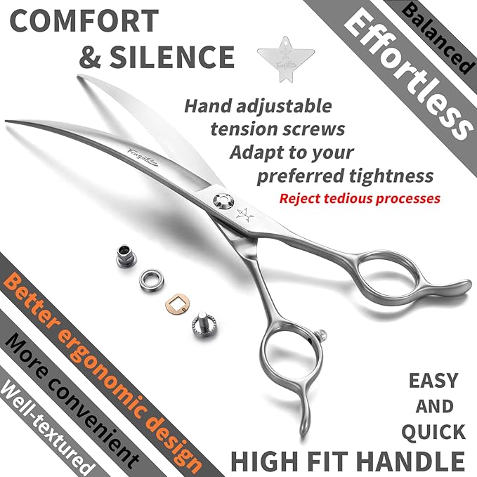 High-end Professional Dog Grooming Curved Scissors Pet Curved Shears 8 Inches Extremely Very Sharp Made Of Stainless Steel Alloy By Hand For Dog Cat Groomer