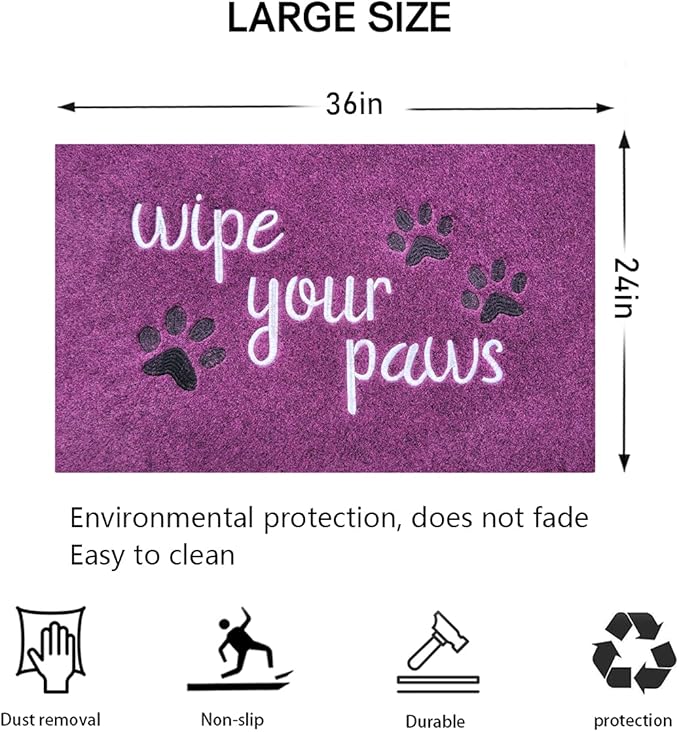Large Welcome Mat for Front Door Home Entrance Funny Doormat Wipe Your Paws Mats Outside Door Mats for Indoor Outdoor with Non Slip Rubber Mat Dog, 24X36''