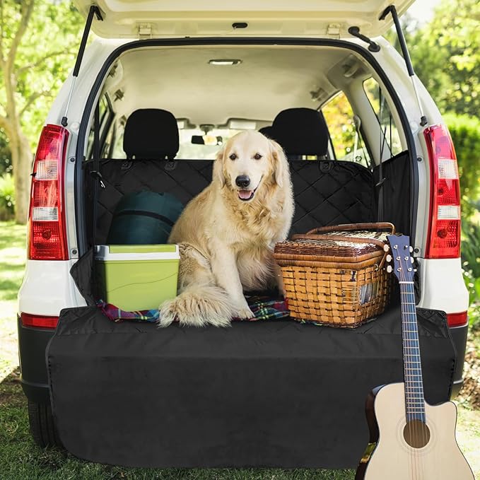 F-color SUV Cargo Liner for Dogs - Waterproof Pet Cargo Liner with Side Flaps, Comfort Dog Cargo Cover with Bumper Flap, Scratchproof Non-Slip Large for Full-Size SUVs Vans, 55 x 93 Inch, Black