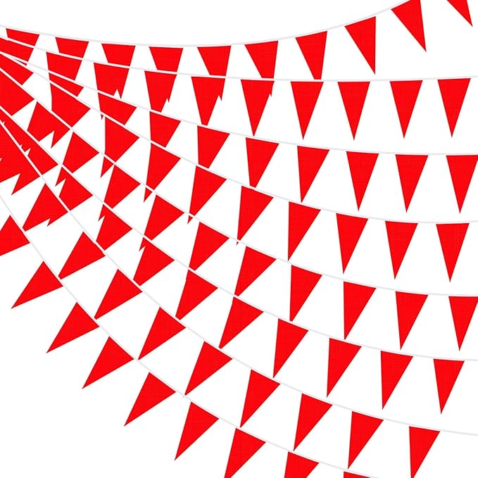 Tatuo 820 ft 500 Pcs Pennant Banner Flag String Hanging Triangle Bunting Flag for Carnival Party Outdoor Events Birthday Classroom Decoration(Red)