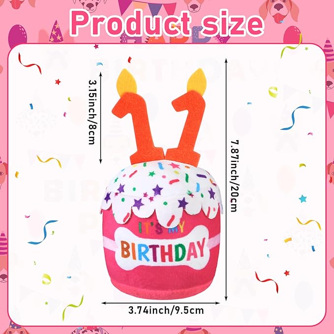 Dog 11th Birthday Cake Toy Accessories for Girl Boy Gifts, Pink Squeaky Plush Toy for Dog Birthday Party Decor Favor for Large, Medium and Small Dogs