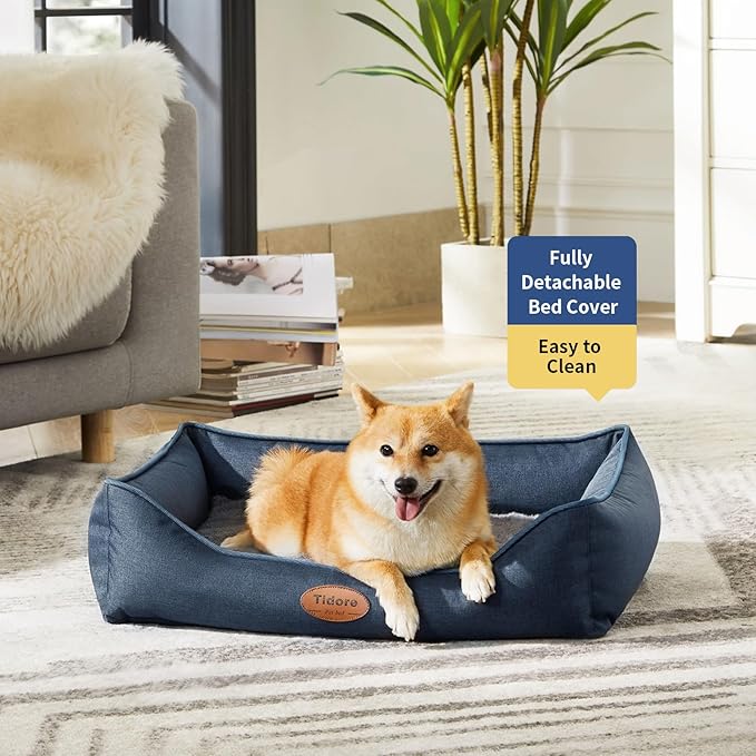 Orthopedic Dog Beds for Medium Dogs, Durable Egg Crate Foam Sofa Dog Bed wit Washable Removable Cover,Waterproof Lining,Pet Bed for Large Dogs (Navy Blue, 26.4" L x 21.7" W x 6.2" Th)
