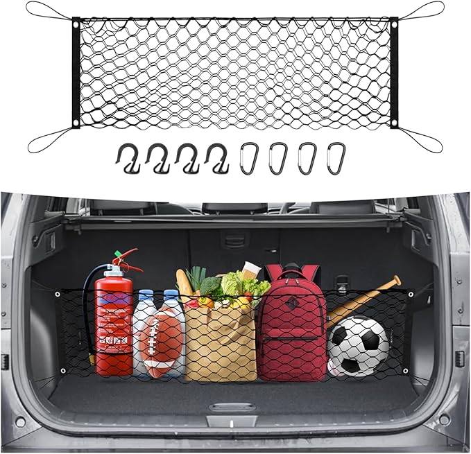 Trunk Cargo Net for 2022-2025 2026 Hyundai Tucson Accessories Envelope Style Mesh Trunk Net Organizer and Storage Stretchable Adjustable Elastic Nylon Rear Cargo Netting with Hooks