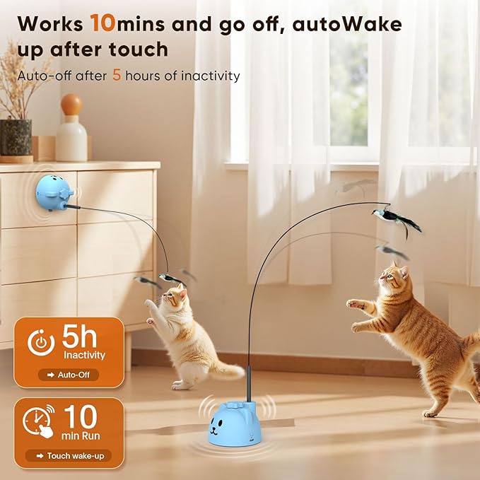 Interactive Cat Toys for Indoor Cats - Automatic Flying Bird Feather Toy, USB Rechargeable Electric Cat Teaser with Strong Sticky Base, Smart Motion Activated Self-Play Enrichment Toy for Bored Cats