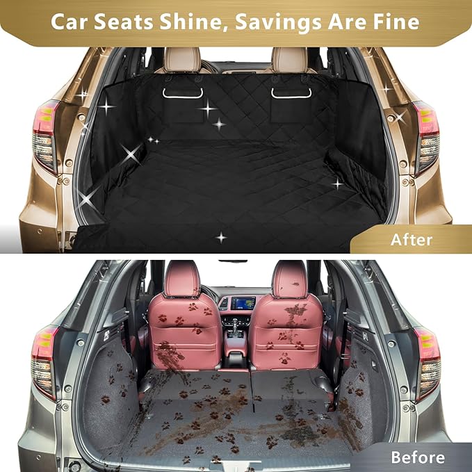 F-color SUV Cargo Liner for Dogs - Waterproof Pet Cargo Liner with Side Flaps, Comfort Dog Cargo Cover with Bumper Flap, Scratchproof Non-Slip Large for Full-Size SUVs Vans, 55 x 93 Inch, Black