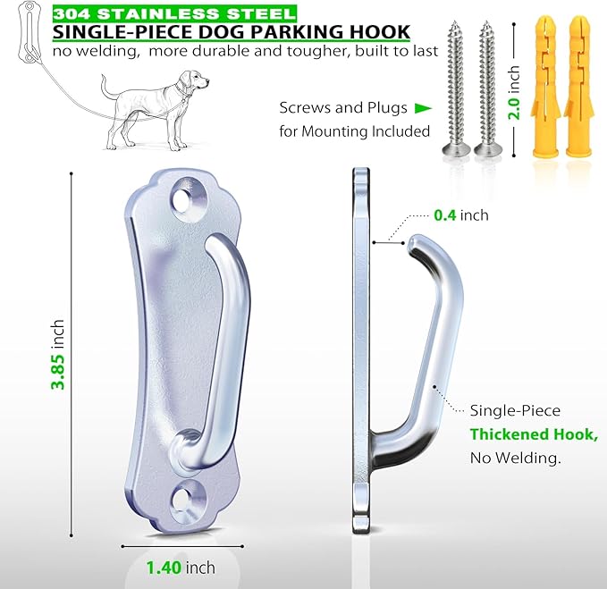 X-TECOKIT Stainless Steel Dog Tie-Out Hook,Heavy Duty Wall Mounted Leash&Chain Anchor,Rust-Proof for Yard&Patio,Secure Dog Parking System for All Weather Use