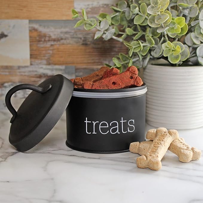 AuldHome Design Enamel Cat Treat Container (Black) Small Retro Modern Farmhouse Pet Treats Jar