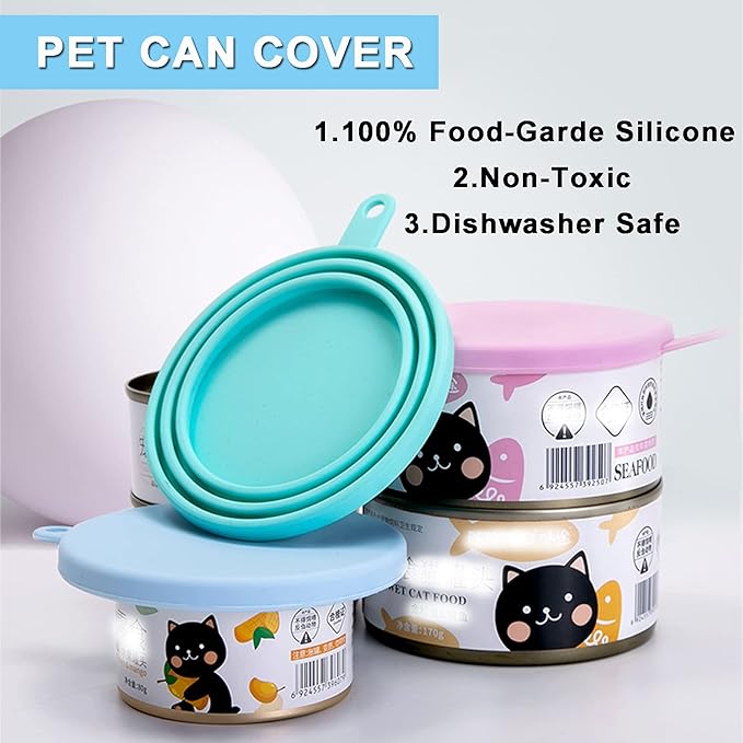 WAFJAMF Silicone Pet Can Covers,Dog Cat Food Can Lids and Spoons,Universal BPA Free,Fit Multiple Sizes Dishwasher Safe-2 Pack+Spoon