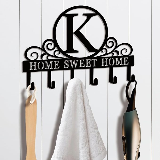 Metal Letter k Key Holder for Wall, Monogram Coat Rack Wall Mount, Key Hooks Perfect for Bathroom, Living Room, Kitchen, Office Ideal Wedding, Anniversary, Housewarming Gift (K)