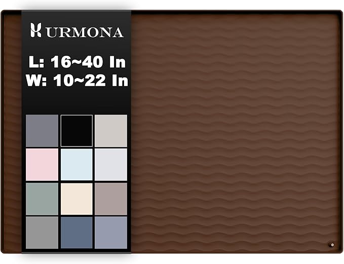 URMONA 22'' x 14'' Waterproof Silicone Under Sink Mat Cabinet and Counter Protector, Shelf Liner for Kitchen and Bathroom, Storage and Organizers, Litter Mat, Pet Cat Puppy Essentials(Brown)