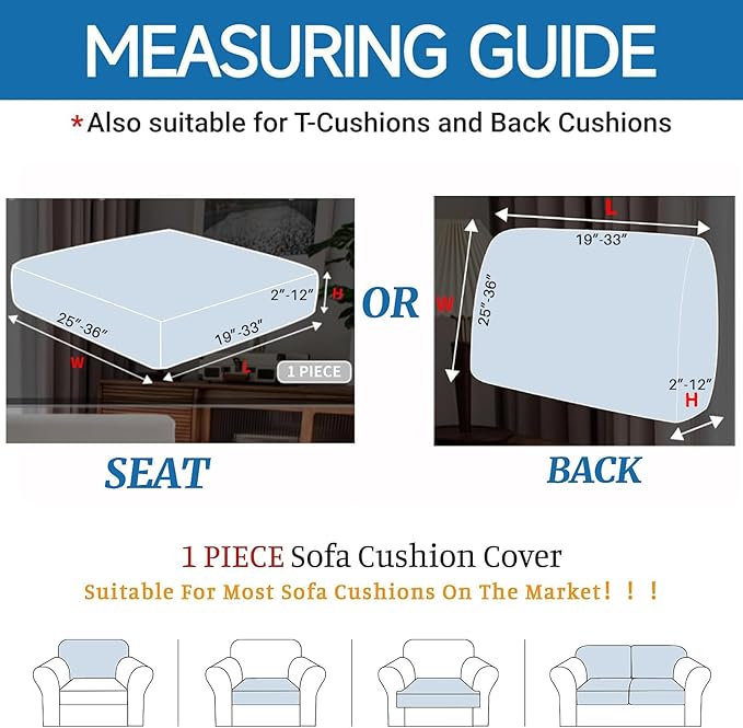 XINEAGE Large Couch Cushion Covers Seat Cushion Cover Thick Stretch Sofa Slipcovers 1 Piece Individual Couch Covers with Elastic Bottom(Single XL Seat Cushion/Backrest,Silver Grey)