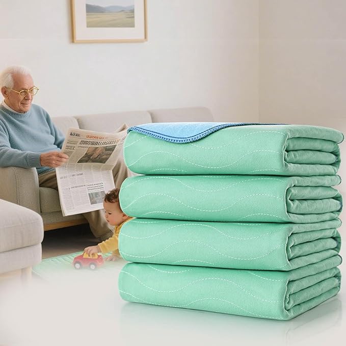 Pee Pads for Adults, Kids and Pets, Cotton-Like Surface, Machine Washable, 100% Leak Prevention with Waterproof TPU Layer (4 Pack, 34*36 inch)