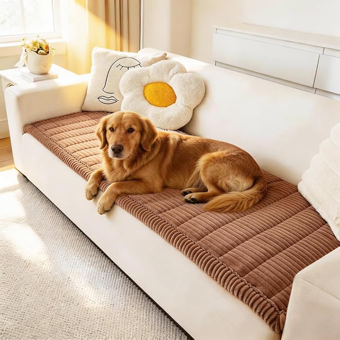 Couch Cover for Dogs Washable, Fuzzy Pet Couch Covers for 2 Cushion Sofa Pet Friendly, Non Slip Sofa Cover (Dark Brown, 23.6" x 47"/60 x 120cm)