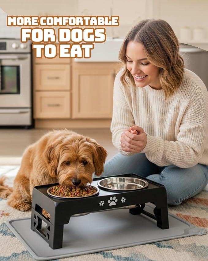 Jovrun Elevated Dog Bowls for Small Medium Large Size Dogs, Non-Slip Dog Feeder with 2 Food Water Bowls, 2-5 Heights Adjustable Raised Bowls Stand