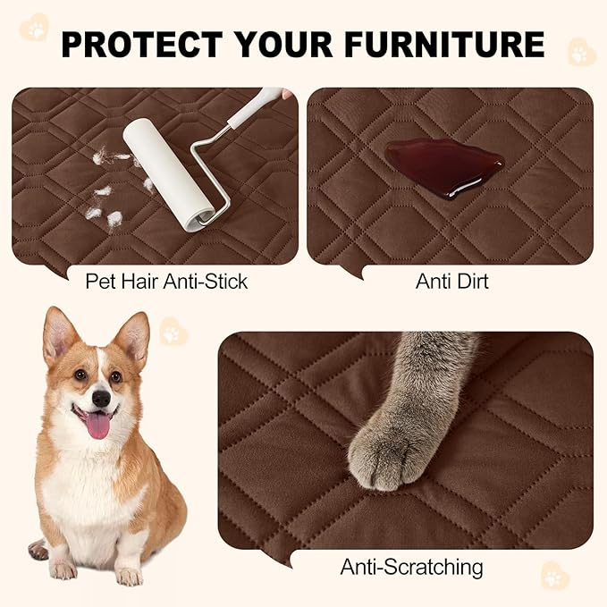 Smiry Reversible Waterproof Couch Covers for Sofa, Washable Dogs Pet Couch Covers for 3 Cushion Sofa Pet Friendly, Water Resistant Furniture Protector Slipcover, Geometric (82"x82", Brown/Chocolate)