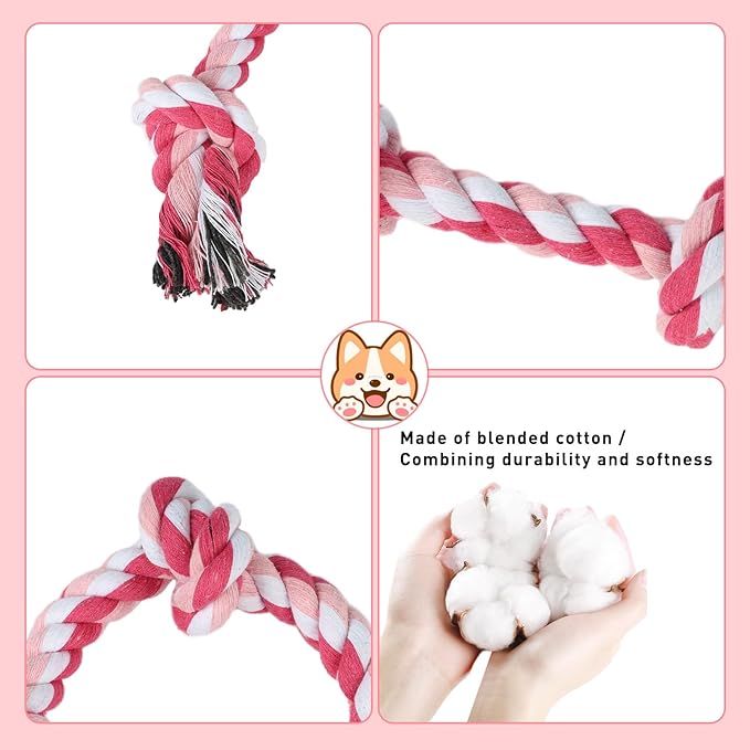 SZEE Dog Rope Toy 2 Pack, Rope Toys for Dogs, Chew Ropes for Small Breeds Puppies, Pull Toy for Tug of War, Energy Release, Boredom Relief and Teeth Cleaning, 3 Knots 14 inches (Pink & Orange)