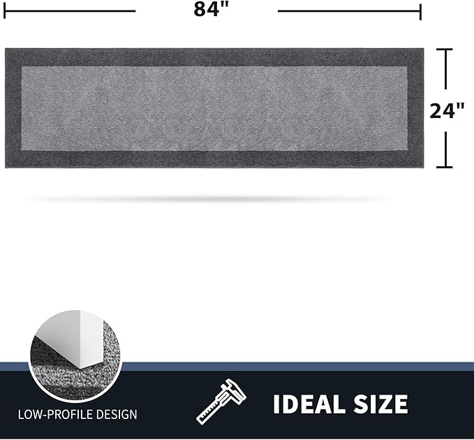 PURRUGS Dirt Trapping Door Mat 24" x 84", Non-Slip Machine Washable Entry Rug, Entrance Mat, Indoor Front Door Mat, Super Absorbent Entryway Rug for Muddy Shoes & Paws, Light Grey & Grey