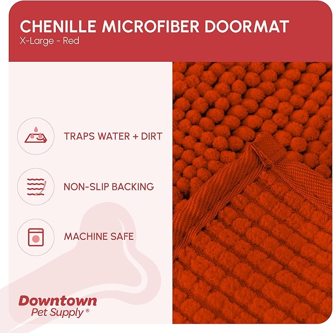 My Doggy Place Dog Mud Mat, 60" x 36" Red – Thick Microfiber Entry Rug for Snow, Mud & Salt – Absorbent, Quick-Dry, Washer-Safe & Non-Slip, X-Large