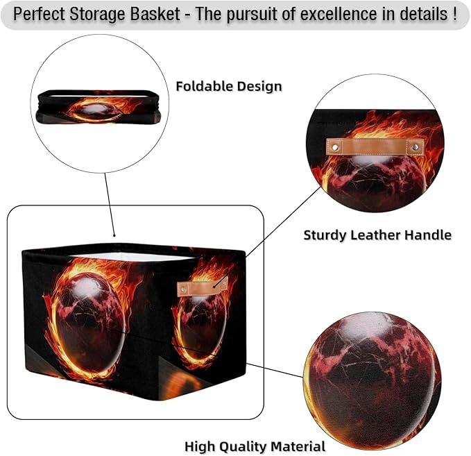 Bowling Storage Baskets with Handles,Foldable Cubes Storage Box Bin,Waterproof Open Shelf Basket Organizer for Kid Clothes Toy Gift Baskets