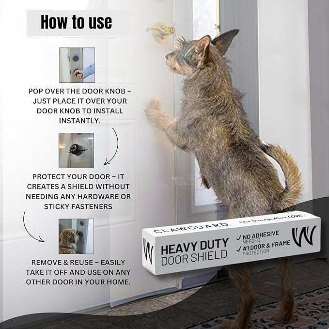 CLAWGUARD Heavy Duty Door Scratch Shield – 20x44 in. Door Scratch Protector Dog & Cat – Clear Wall, Frame & Furniture Cat Scratch Protectors
