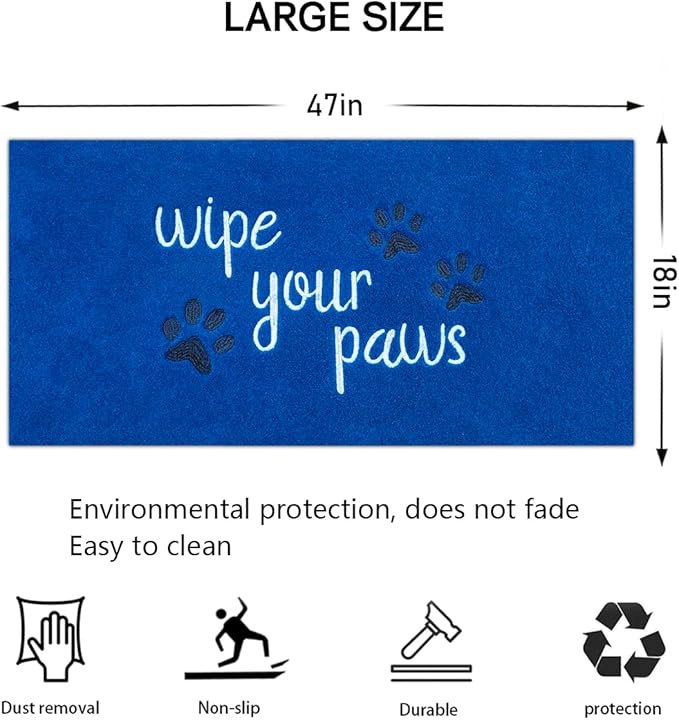 Large Outdoor Front Door Mat Wipe Your Paws Doormat Inside Outside Mats Entryway Welcome Mats Non Slip Rubber Backing Funny Indoor Door mats Dog Mat for Porch,Blue18X47