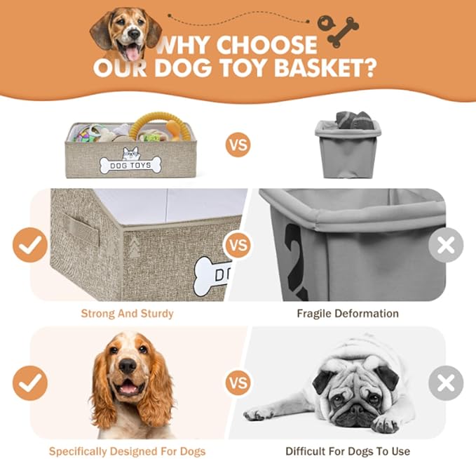 Mutiearo Dog Toy Basket, Collapsible Dog Toy Box with Handle, Perfect for Storing Pet Toys and Accessories (Light Khaki)