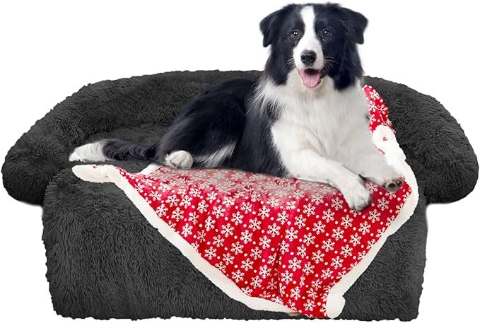 GGIB Calming Dog Bed Christmas Throw Blanket Fluffy Plush Dog Mat Furniture Protector Decoration Holiday Throw for Sofa Couch Cover for Large Medium Small Dogs Cats (Large, Dark Grey)