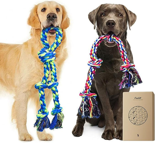 Feeko Heavy Duty Dog Rope Toys for Large Breed Aggressive Chewers, 2 Pack Indestructible Teeth Cleaning Tug of War Toy