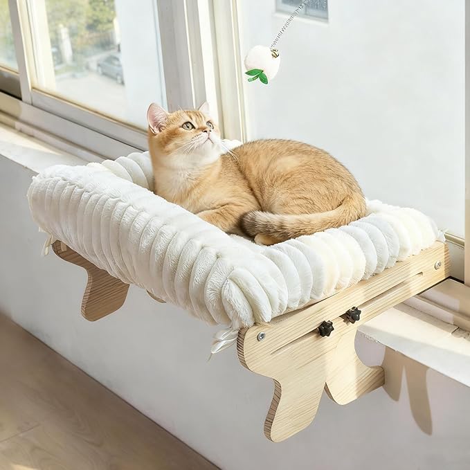 Woochpet cat Window Perch for Indoor Cats Large Window Hammock with Washable Cover Suitable for All Seasons cat Window Bed for Adults Cats and Kittens(White)