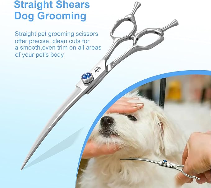 7" Curved Dog Grooming Scissors，25 Degree of Curved Blade,Premium Pet Grooming Shears for Trimming Face and Paws