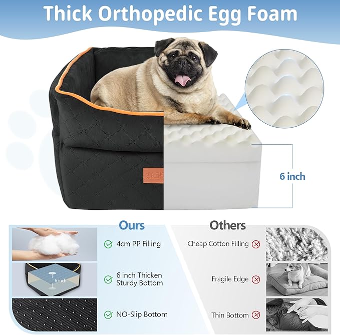 GL GLENSLAVE Dog Car Seat for Small Medium Dogs, Memory Foam Dog Booster Car Seat for Pets Under 35 lbs, Anti-Slip Pet Carseat with 2 Adjustable Leashes, Elevated Dog Travel Bed with Storage Pockets