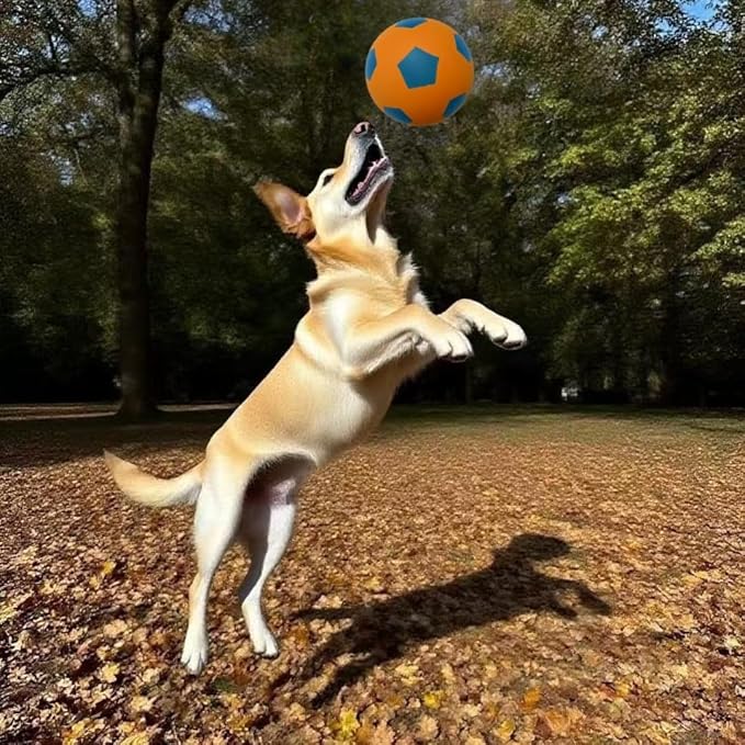 4 Pack Squeaky Balls for Dogs, 2.4 Inch Eco-Friendly Rubber Dog Squeaky Toy, Colorful Football Pattern Squeaky Toys for Dogs (Orange, Green, Pink, Light Blue)