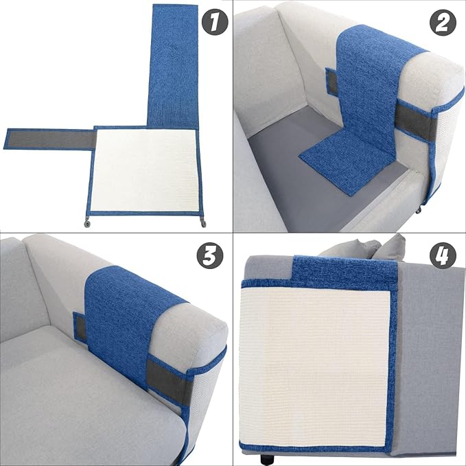 Cat Scratch Furniture Protector with Natural Sisal for Protecting Couch Sofa Chair Furniture,Couch Corner Protectors for Cats 23.6" W*19.7" H (Dark Blue, Left Hand)