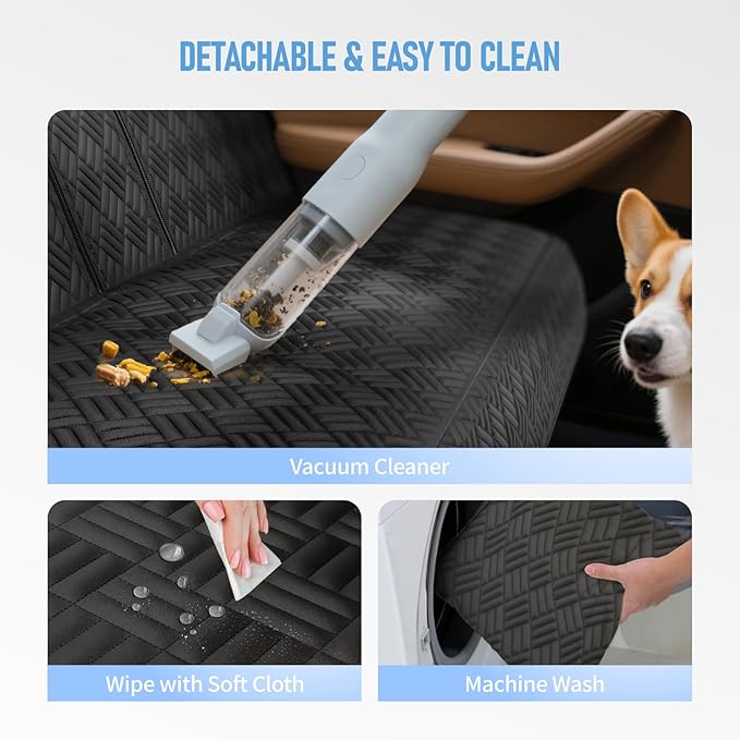 Dog Car Seat Cover for Back Seat - Waterproof Dog Hammock Scratch-Resistant Pet Seat Protector for Car/SUV/Truck, Easy to Install & Clean-Black