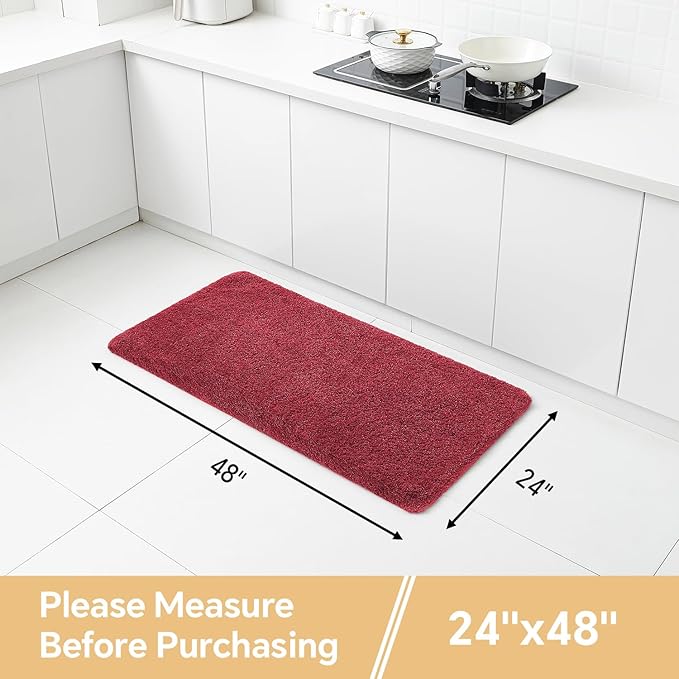 Red Bathroom Rugs 24"x48" – Long Plush Non-Slip Bath Mat, Absorbent & Washable Microfiber Runner Rug – Perfect for Tub, Sink, or Washroom