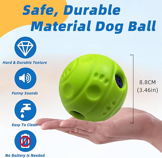 SHAKE AND LAUGH Dog Toys Ball, Interactive Dog Ball, No Paint, Gibbering Sound with Surface Concave Lines, M, 3.46 in (8.8 cm)