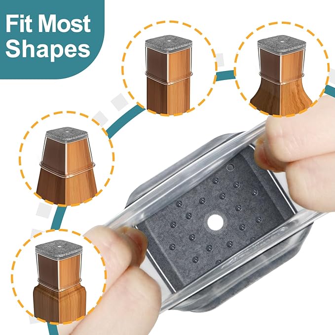 Ansible 24 Pcs Chair Leg Floor Protectors Square, Silicone Felt Furniture Leg Pads Caps Covers for Hardwood Floors (Fit:3/4" to 1-1/16")