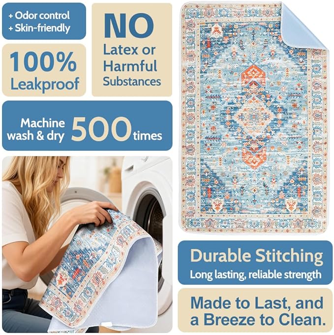 Washable Pee Pads for Dogs 2 Pack Reusable Puppy Training Pads 60"x48" Super Absorbent Waterproof Dog Training Pads, Non-Slip Potty Pads Whelping Pads Litter Mat Pet Supplies - Blue/Mix