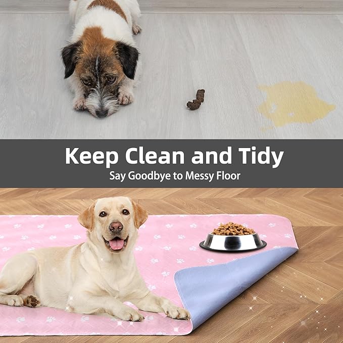 PUPTECK Washable Pee Pads for Dogs - Waterproof Reusable Puppy Potty Training Pads Whelping Mat - Fast Absorption Non-Slip Pet Food Feeding Mat (Pink, 36x72 Inch (Pack of 2))