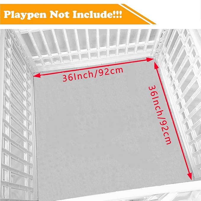 Dog Playpen Bottom Pad Fits for 36 Inch 4 Panels Exercise Pet Playpen, Dog Crate Pad Puppy, Hoop and Loop Design (Note: Playpen Not Included). -Grey