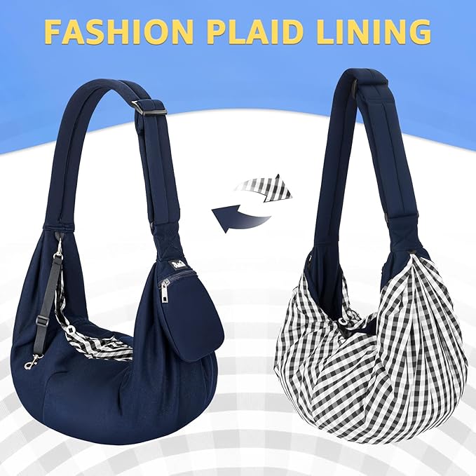 SlowTon Dog Carrier Sling - Thick Padded Shoulder Strap Adjustable Dog Carriers for Small Dogs, Puppy Carrier Purse for Pet Cat with Front Zipper Pocket Safety Belt Machine Washable (DBL, M)