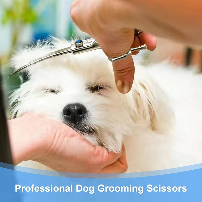 7" Curved Dog Grooming Scissors，25 Degree of Curved Blade,Premium Pet Grooming Shears for Trimming Face and Paws