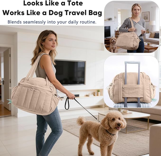 Dog Travel Bag for Supplies, Airline Approved Pet Travel Organizer with 2 Food Containers & Collapsible Bowls, Large Capacity Dogs Tote Bag for Weekend, Stylish Dog Mom Gift for Pet Lovers